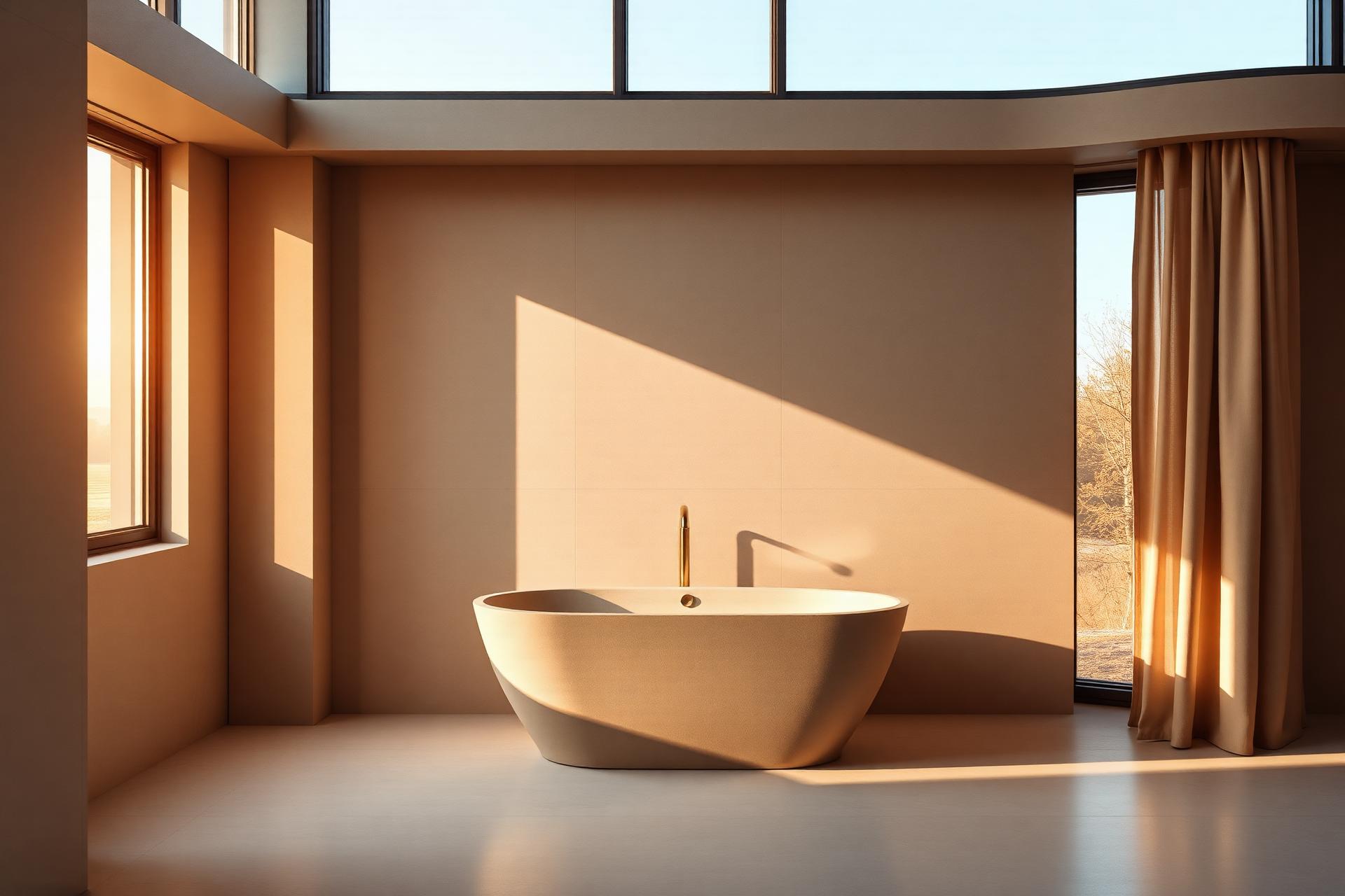 Luxury architectural bathroom interior with stone basin and premium fittings